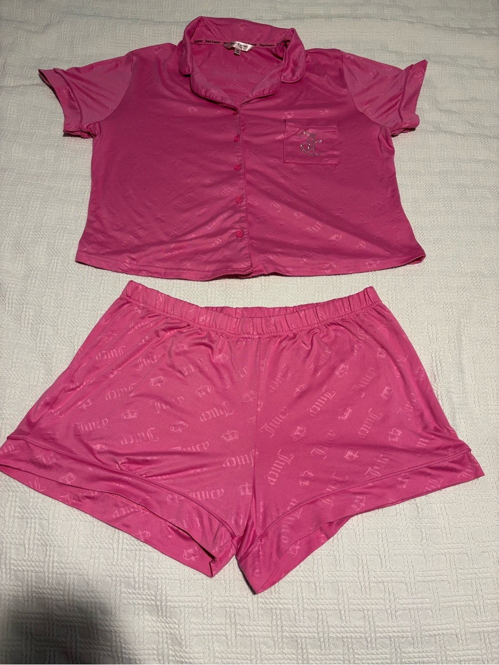 Juicy Couture Pink Satin Rhinestone Pajama Short Set XL